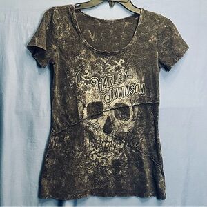 HARLEY-DAVIDSON T-SHIRT SIZE S SKULL DESIGN, STONE-WASHED BLACK
